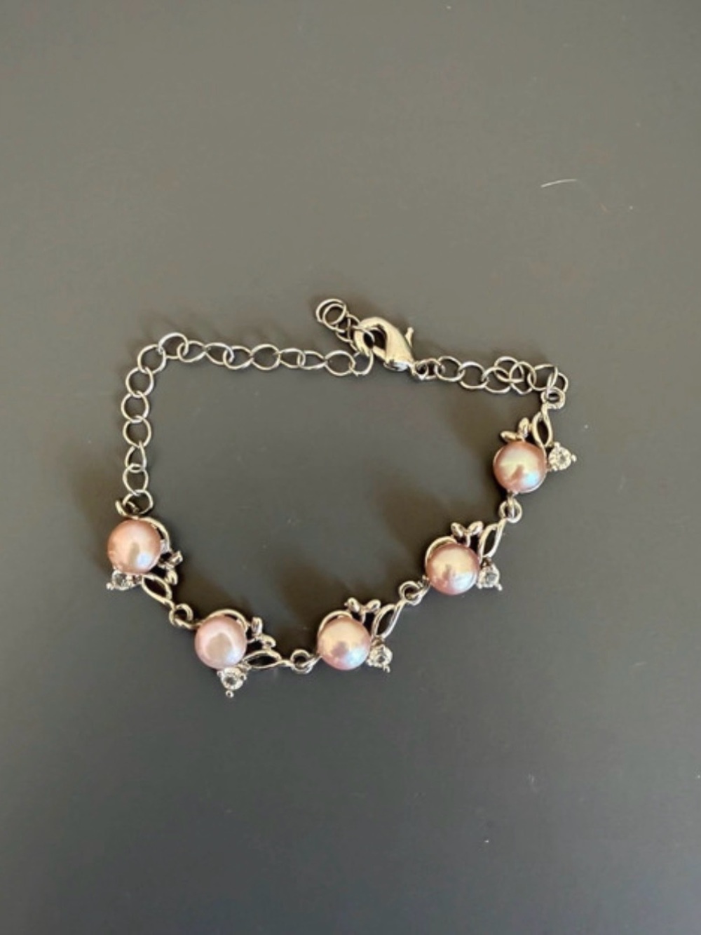 Source Unknown Silver Bracelet with Pink Pearls